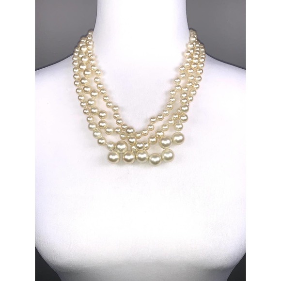 J. Crew Jewelry - J. Crew Multistrand Cascading Off White Faux Pearl Statement Necklace EUC